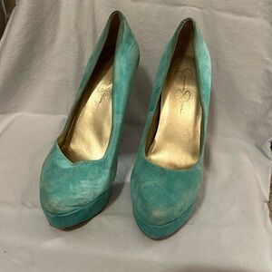 Aqua Jessica Simpson Suede Platform Pumps